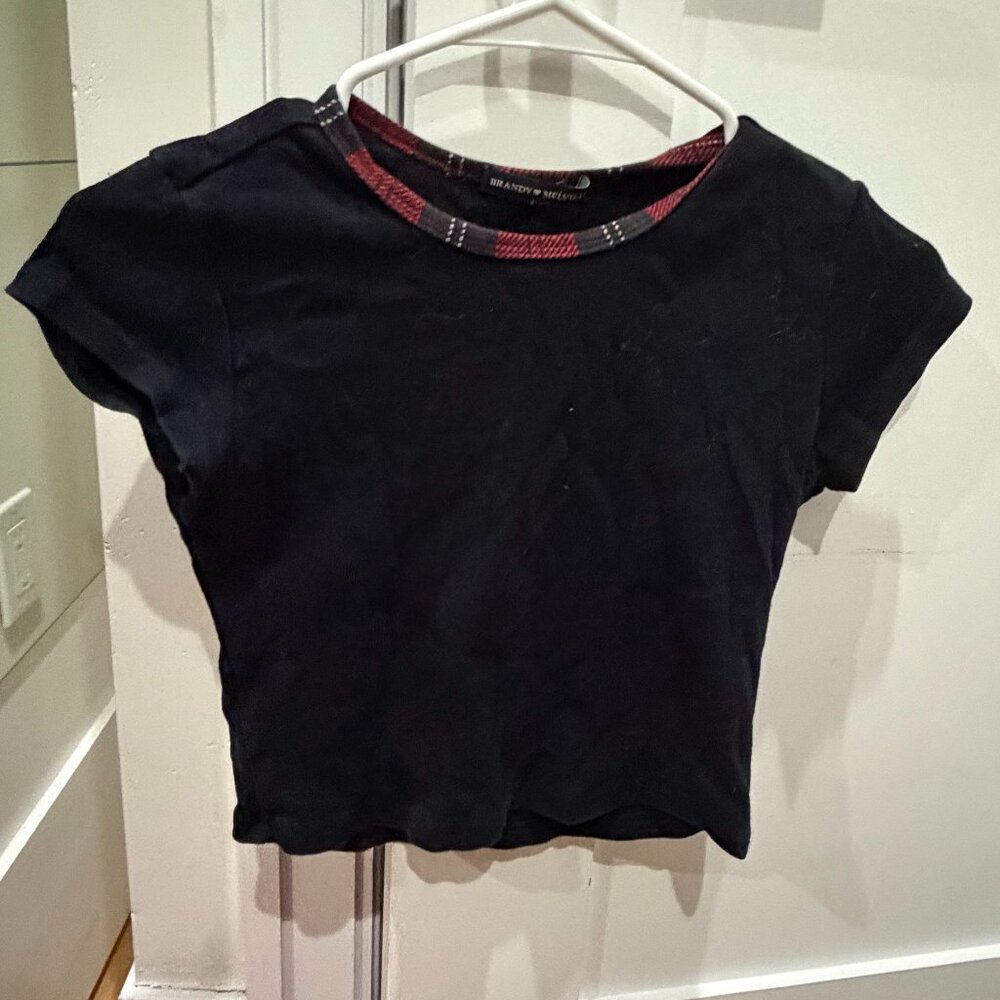 Brandy Melville Baby Tee — Black with Red Trim XS